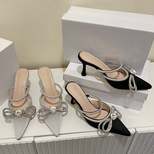 

women's diamond heels slippers silk new designer shoes fashion beach shoes spring summer pointed baotou sheepskin non-slip sole sequin, Black