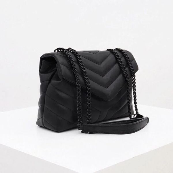 

2023 designer luxury handbag shoulder bag brand LOULOU Y-shaped designer seam women's leather metal chain black clamshell messenger chain bag box wholesale, Silver