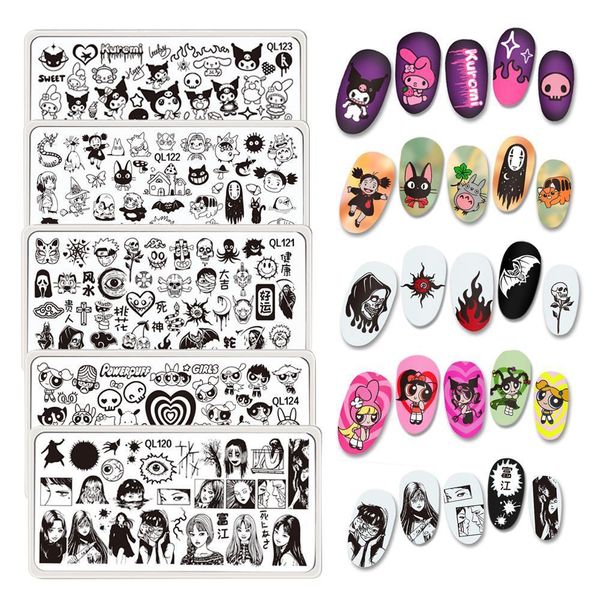 

nail art templates 5pcsset halloween stamping plates cartoon character print animal skull image stainless steel stencil template 230307, White