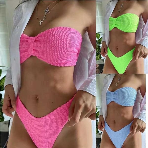 

2023 new split bikini solid color bra gathered triangle swimsuit, White;black