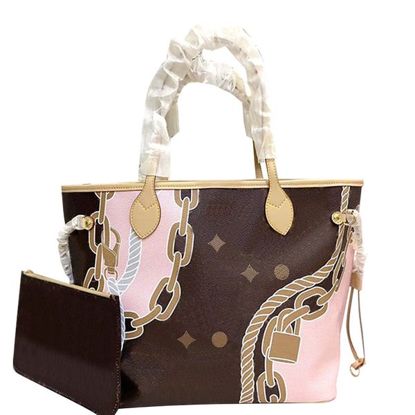 

large capacity shopping handbags tote bags fashion classic old flower letter shoulder bags canvas cowhide interior zipper pocket removable c