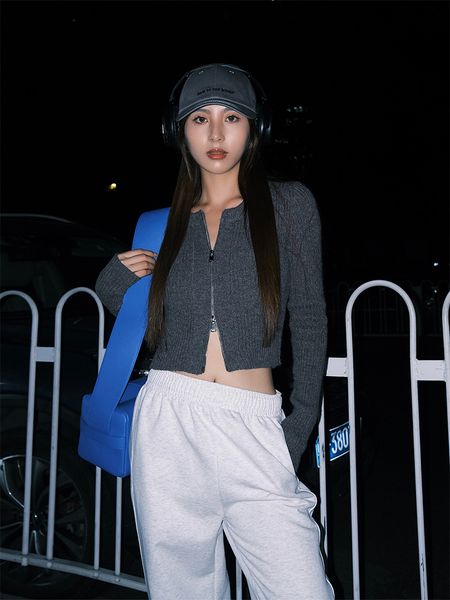 

women's knits tees spring women korean fashion solid color sweater knitwear zipper long sleeve cardigan crop streetwear high street gy, White