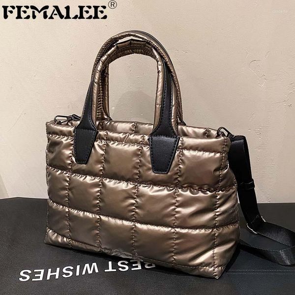 

shoulder bags fashion large tote padded handbags women nylon soft winter purse quilted lattice space cotton crossbody