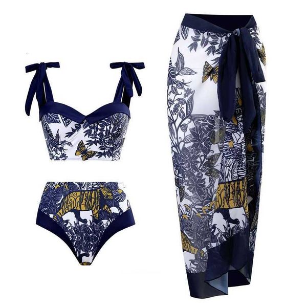 

2023 new high-waisted printed bikini swimsuit woman, White;black