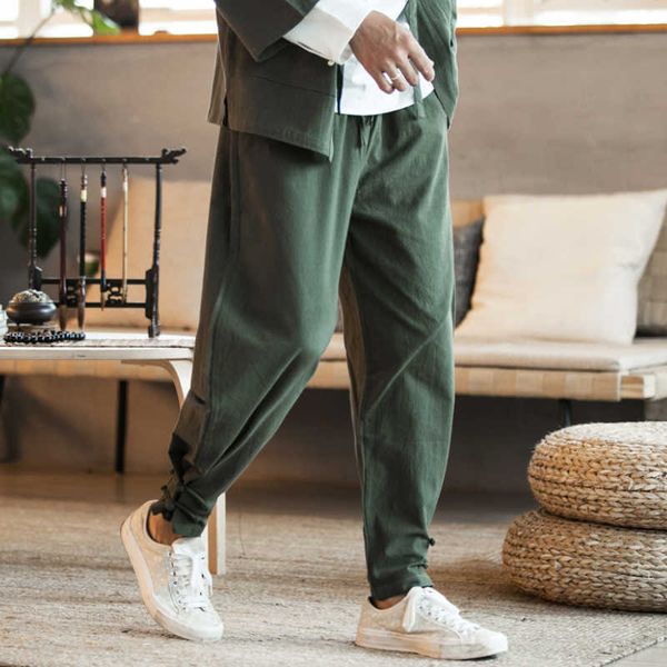 

men's pants street casual pants men's 2023 cotton hipster joggers sweatpants chinese coil button harem pants men's dropshippi, Black