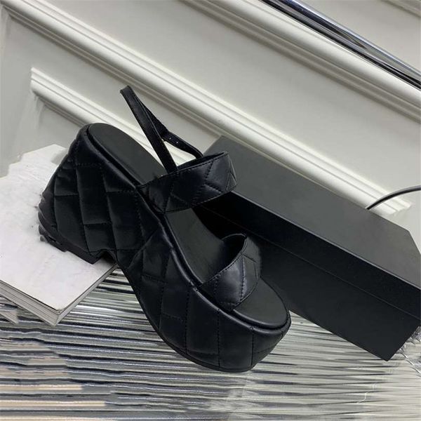 

fashion women's sandals 2023 channel luxury brand summer popular leather high heel sandals leisure holiday flats 06-05, Black