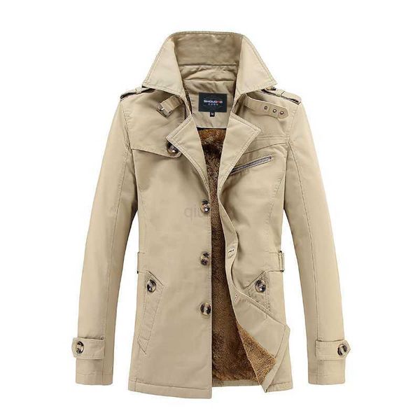 

wholesale- autumn winter trench coat men fashion casual khaki warm fleece windbreaker mens medium-long jacket large size -5xlnwhi, Tan;black