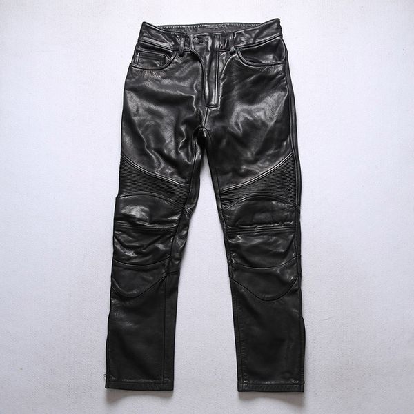 

women's pants s pk999 rockcanroll 1m tanned genuine cow leather motorcycle rider vintage heavy thick durable stylish cowhide trousers 2, Black;white