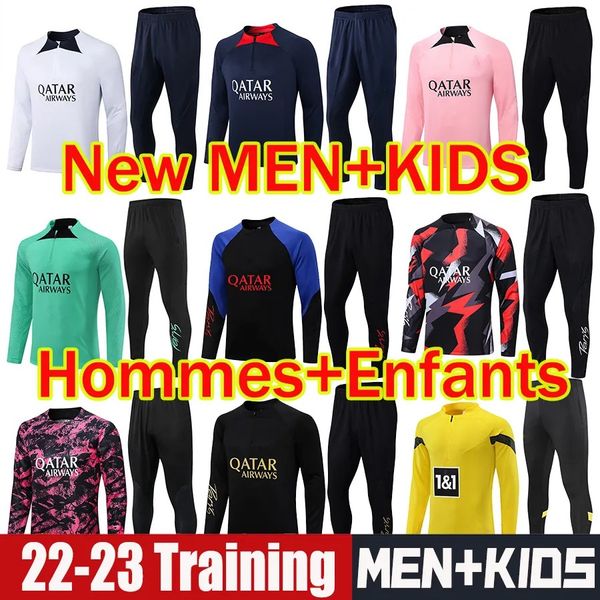 

2022 2023 mbappe tracksuit psgs football training suits 22 23 madrids benzema griezmann survetement maillots de foot enfants men kids chanda, Black