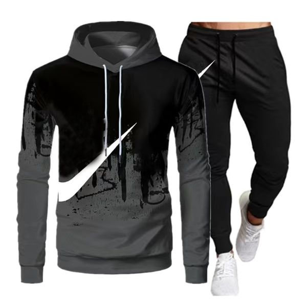 

2023 new men european american alphabet print hooded men's and women's plus fleece casual hoodie set custom lolg, Gray