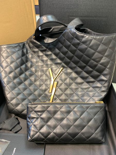 

icare maxi shopping bag in quilted lambskin womens luxury brass metal hardware chain ladies large capacity tote shoulder bags with zipped po