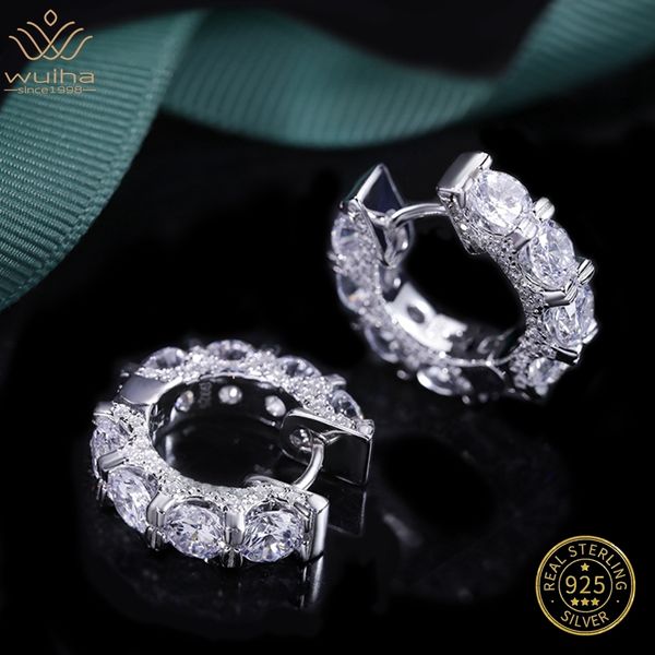 

stud wuiha 18k gold plated round vvs1 white sapphire hoop earrings for women 925 sterling silver fine jewelry wholesale drop 230307, Golden;silver