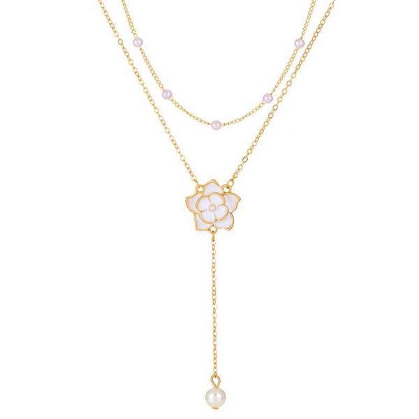 

bilayer camellia necklaces women fashion jewelry metal flower pendant trendy choker sweater chain party wedding accessories gift l230308, Silver