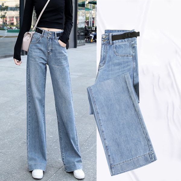 

women's jeans women spring autumn jeans high waist wide leg larg size denim pants succinct vintage style female straight fashion straig, Blue