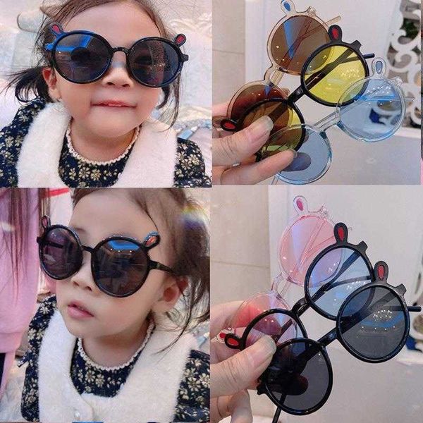 

trend kids sunglasses cute fashion bear ears round frame glasses transparent, Blue