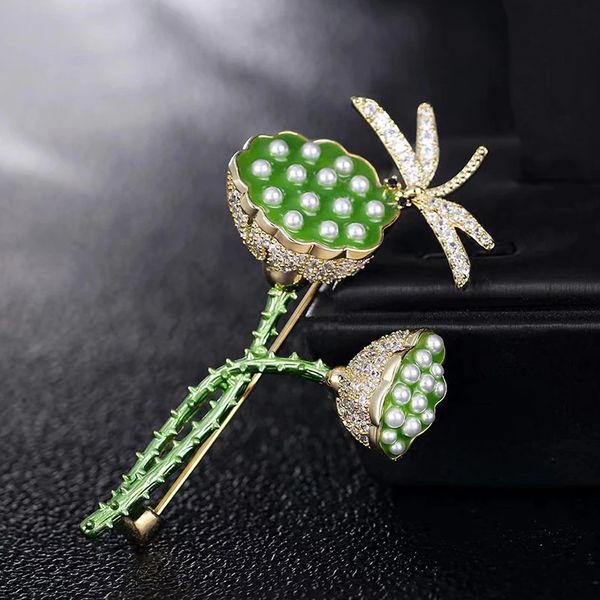 

new lotus dragonfly brooches for women crystal rhinestones enamel animal insects brooch pins badge clothes accessories jewelry, Gray