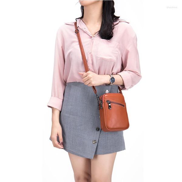 

shoulder bags ladies double zipper phone bag leather small vertical mini messenger fashionable all-match female