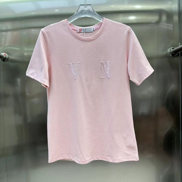 

womens t-shirt designer sequin embroidery t shirt 100% cotton tshirt crew neck short sleeve tees summer casual fashion clothing apparel 2 c, White