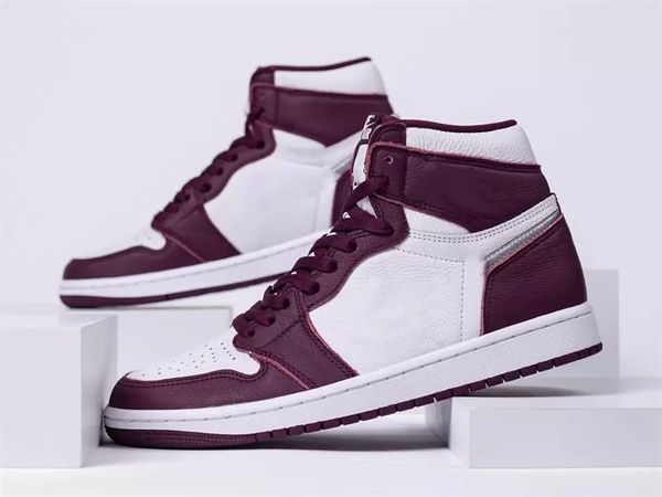 

new release basketball shoes jumpman 1 high og bordeaux mens white metallic silver outdoor sports sneakers with original box fast delivery