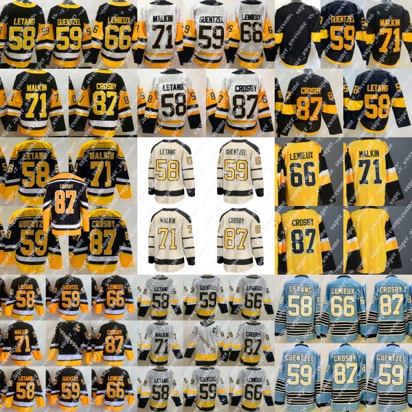 

custom 2023 winter classic sidney crosby jersey kris letang jake guentzel 66 lemieux evgeni malkin hockey jerseys black light blue stadium s, Black;red