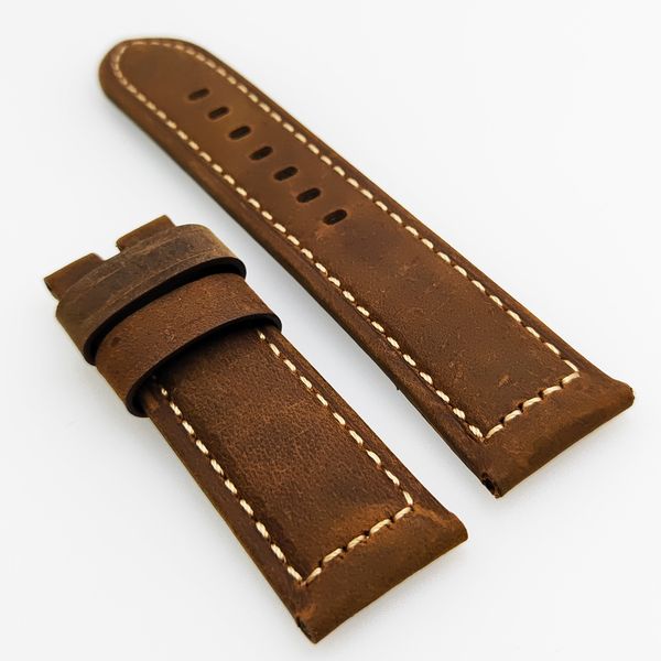 

24 mm dark brown nubuck calf leather watch band strap fit for pam pam 111 wirst watch, Black;brown
