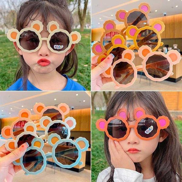 

childrens cute cartoon bear ears sun resistant sunglasses fashion little girl, Blue