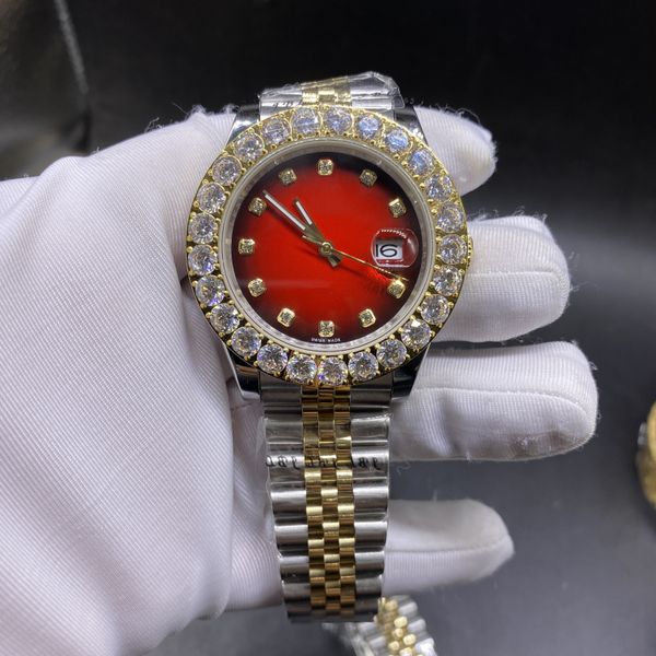 

new men's watch large diamond watch ring automatic mechanical watch blue and red optional, Slivery;brown