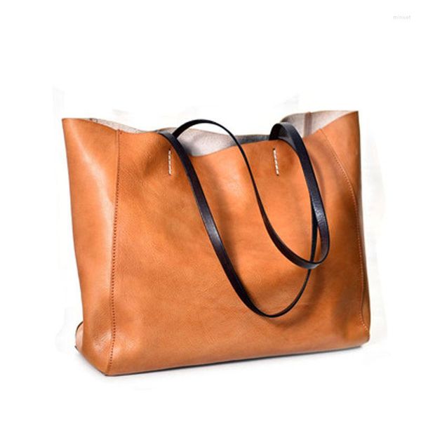 

shoulder bags vegetable tanned cowhide shopping bag retro literary female texture large tote
