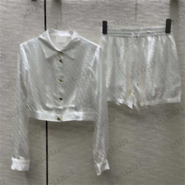 

womens two piece pants brand dark jacquard lapel cropped jacket match elastic-waisted casual shorts women clothing summer, White