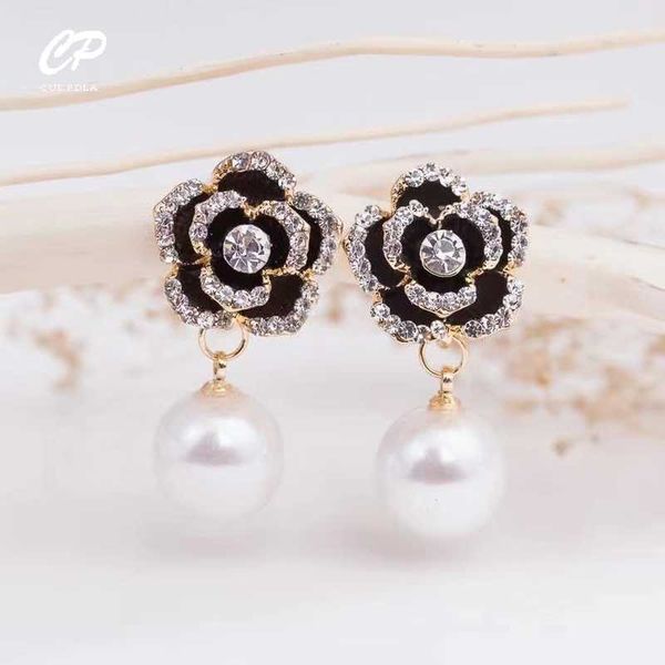 

charm classic rose flower earring imitation pearl rhinestone exquisite flowers pearls earrings for women girls jewelry gifts l230309, Golden