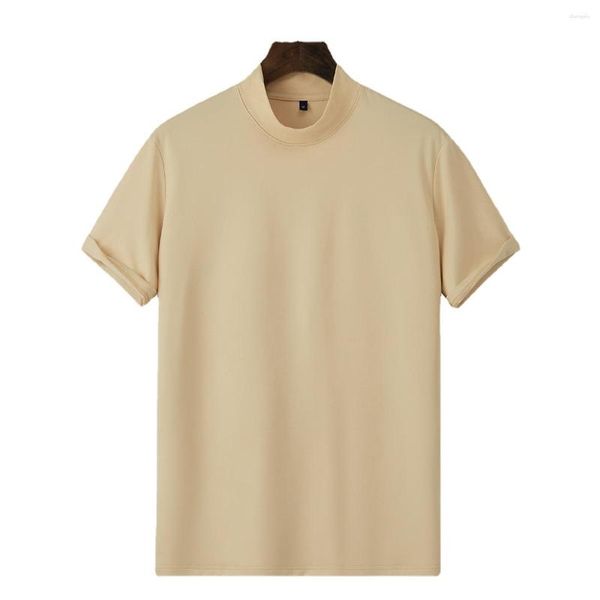 

t men's shirts men's medium-high collar loose t-shirt solid color euro polyester short sleeve casual fashion men clothing, White;black