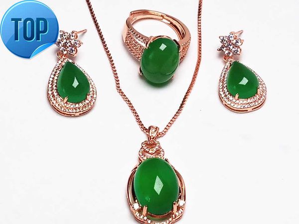 

sterling silver oval egg green jade gemstone pendant necklace ring earrings gold jewelry sets for women