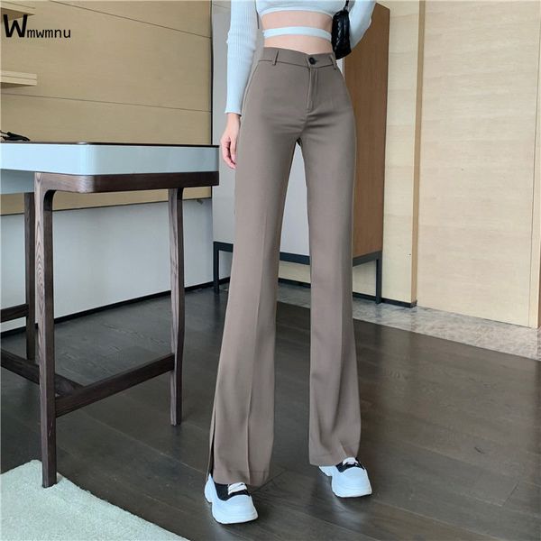 

women's pants capris korean fashion high waist suit trousers solid vintage pants summer thin pantalones de mujer slim design brown flar, Black;white