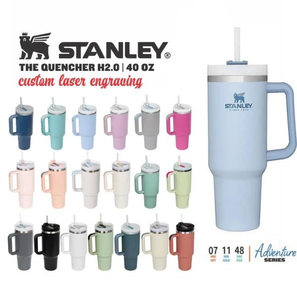 

h2.0 40oz steniey tumblers adventure quencher travel with logo handle beer mug water bottle powder coating outdoor camping cup vacuum insula