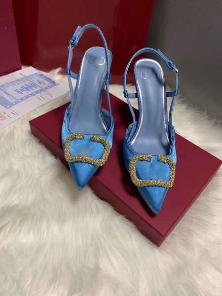 

designer pointed silk sandals ankle wrap thin high heels elegant leather high heels size 35-42, Black