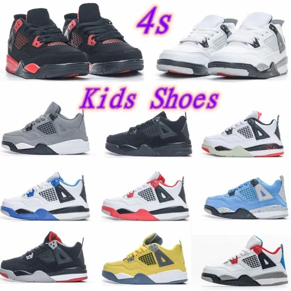 

jumpman 4s shoe 4 children boys girls basketball black mid cat black sneaker military blue kid youth trainers eur 22-35