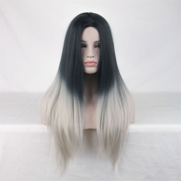 

black white cosplay wig long straight woodfestival middle hairline synthetic wigs party women