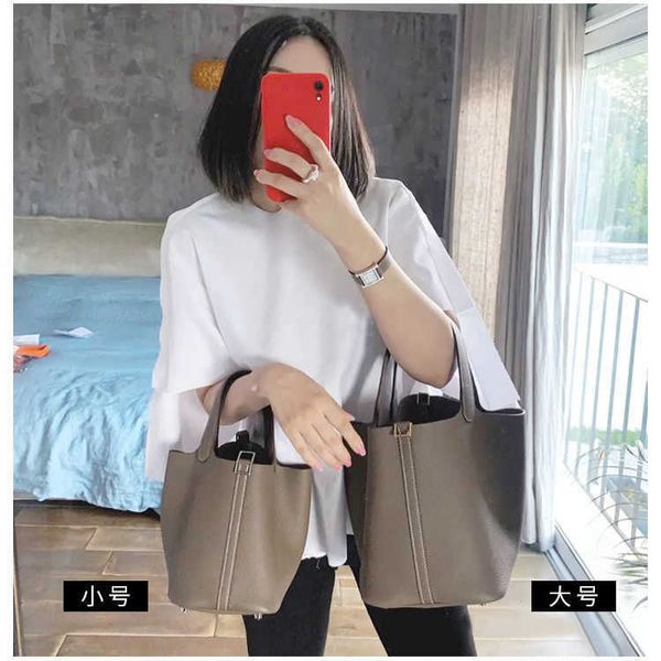 

h bag designer original bag 2023 new trendy h home food basket bag pu leather women's fashion hand mother litchi pattern bucket