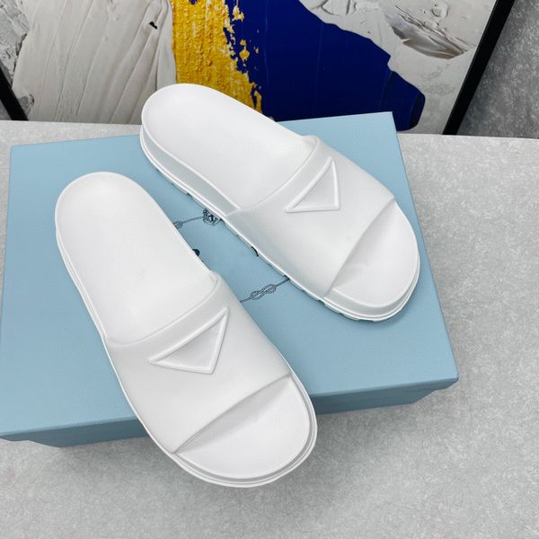 

triangle -embossed lug-sole slippers slide summer platform rubber sandals slip-on shoes flats sandal for women luxury designer slides slippe, Black