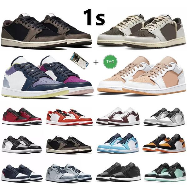 

jumpman 1 1s low basketball shoes sneaker reverse mocha fragment dark mocha white camo wolf grey paint drip bred panda diamond men women tra