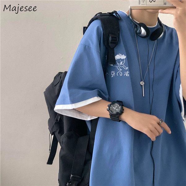 

men s t shirts cartoon short sleeve t shirts men summer embroidery ins fashion couples stylish basic o neck tees male baggy chic 230308, White;black