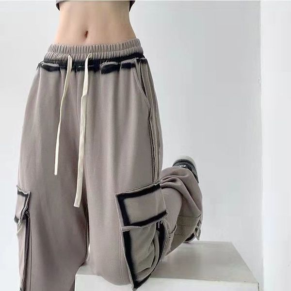 

women's pants capris grey sports pants fashion loose workwear sports retro straight casual pants high waist pants street women's c, Black;white