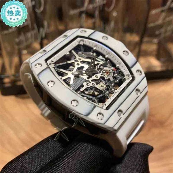 

wristwatch luxury mens wine mechanics watches barrel richa watch mill rm035 series 2824 automatic mechanical white carbon fiber tape for men, Slivery;black