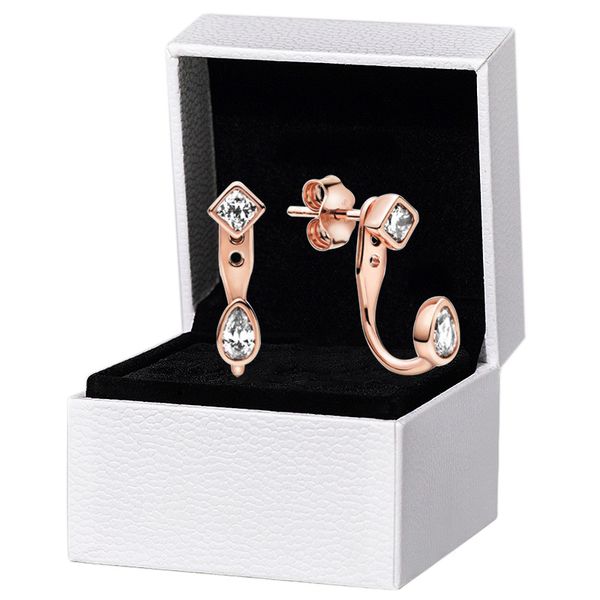 

rose gold cz diamond pendant stud earring for pandora 925 sterling silver wedding party jewelry for women girlfriend gift teardrops earrings, Golden;silver