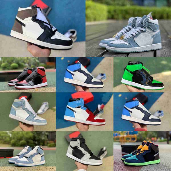 

jumpman 1 1s denim sports basketball shoes men women trainer og dark mocha true turbo blue pine green fearless bio hack black white military