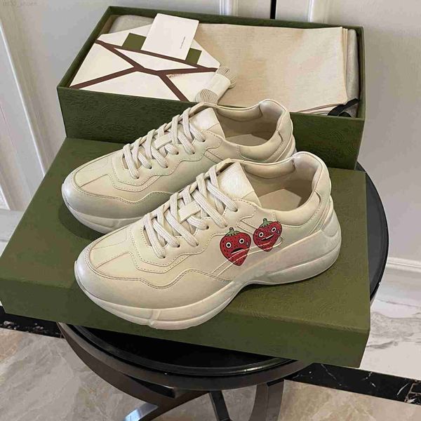 

2022 designer shoes sneaker daddy shoe casual rhyton series mens women leather sneakers double g knitted rubber sole platform luxurys traine, Black