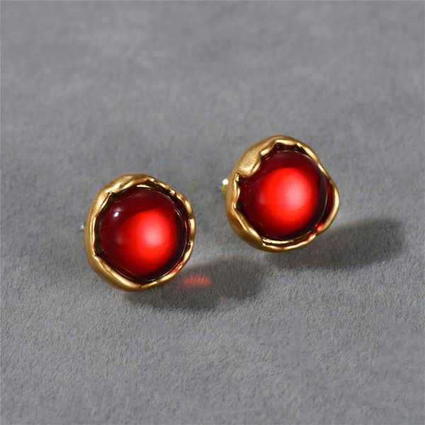 

french style vintage stud palace irregular bud earrings for women garnet inlaid simple fashion temperament 925 silver needle jewelry, Golden;silver