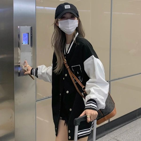 

women's jackets autumn winter fashion bomber jackets for women streetwear baseball uniform oversized coat jackets and coats loose stude, Black;brown