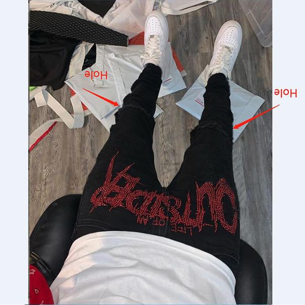 

men's jeans men black jeans fashion ripped biker elastic skinny pants shabby drill pencil cowboy rhinestones denim trousers 230309, Blue