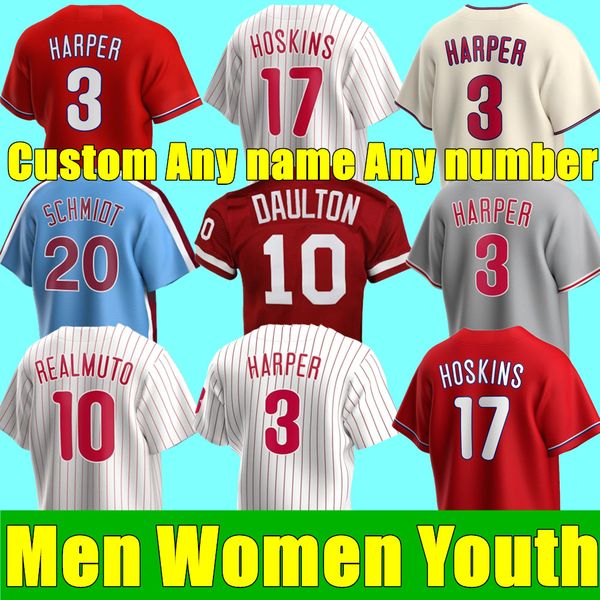

2023 s-4xl new custom baseball jerseys men women youth bryce harpe trea turner rhys hoskins philadelphia realmuto phillies schwarber kyle sc, Blue;black